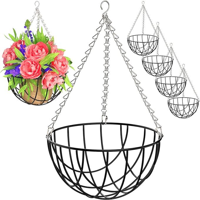 Enhance the beauty of your outdoor space with our set of 4 Hanging Baskets for Plants at an unbeatable price! These hanging planters do not come with a coco liner, allowing you the flexibility to plant directly into them. Constructed with reliable quality, the metal chains are rustproof, ensuring durability and longevity.