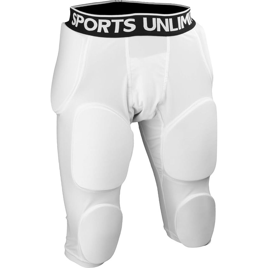 The Sports Unlimited Omaha Adult 7 Pad Integrated Football Girdle is a protective gear designed for adult football players. It features seven strategically placed pads that provide protection to key areas such as the thighs, hips, and tailbone.