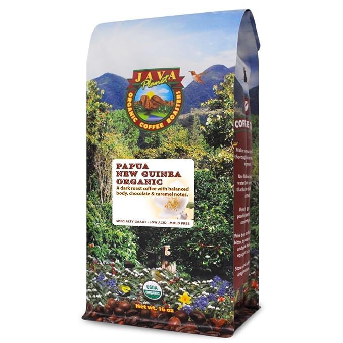 Java Planet Organic's Papua New Guinea Single Origin Dark Roast is a smooth and full-flavored organic coffee option that offers a rich and robust taste. These whole bean coffee beans are sourced from Papua New Guinea, where they are grown and harvested using organic farming practices.