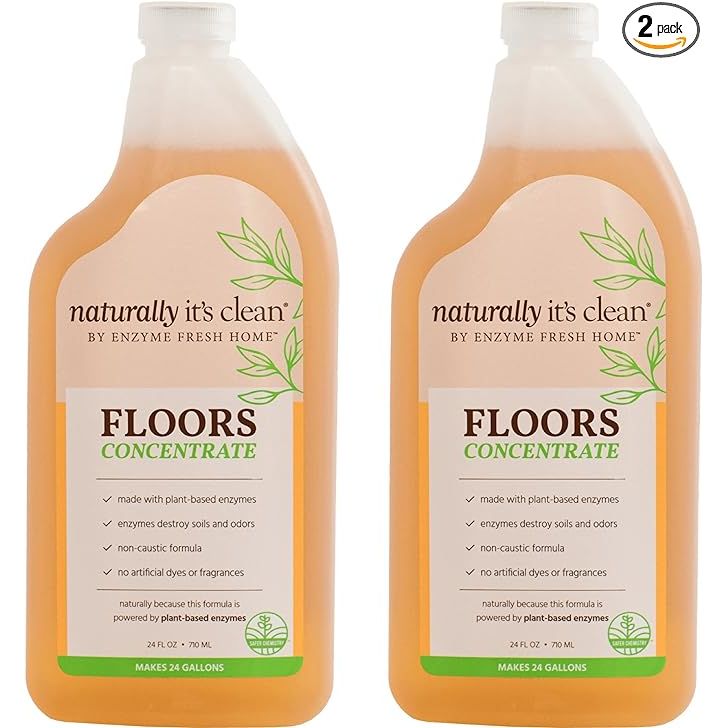 Naturally It's Clean Floor Enzyme Floor Cleaner is a natural and eco-friendly cleaning product that is safe for use on all types of flooring surfaces. This concentrated cleaner comes in a pack of two 24-gallon bottles, offering a convenient and cost-effective solution for keeping your floors clean and fresh.