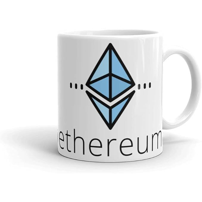 Ethereum 11oz White Coffee Cup Mug Cryptocurrency Eth Decentralized Black Logo Traders image