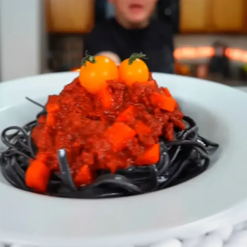 Halloween Squid Ink Pasta with Tomato Sauce image