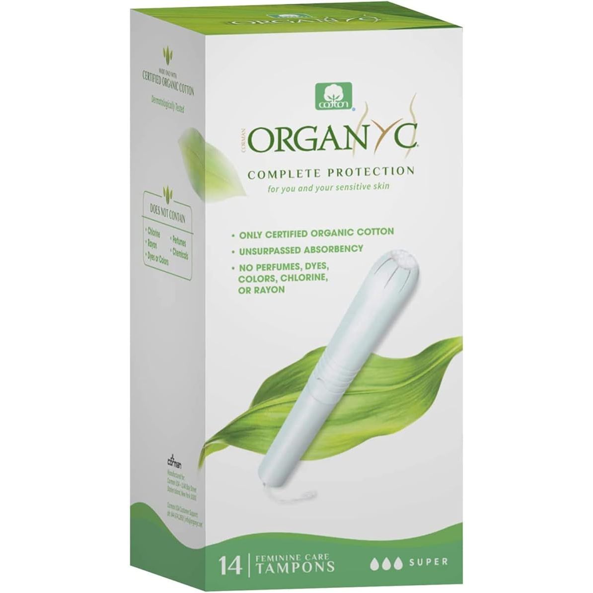 Organyc 100% Certified Organic Cotton Tampons with Cardboard Applicator are a safe and eco-friendly option for women. Made from 100% organic cotton, these tampons are free from chlorine, perfumes, rayon, and other chemicals that can be harmful to a woman's health.