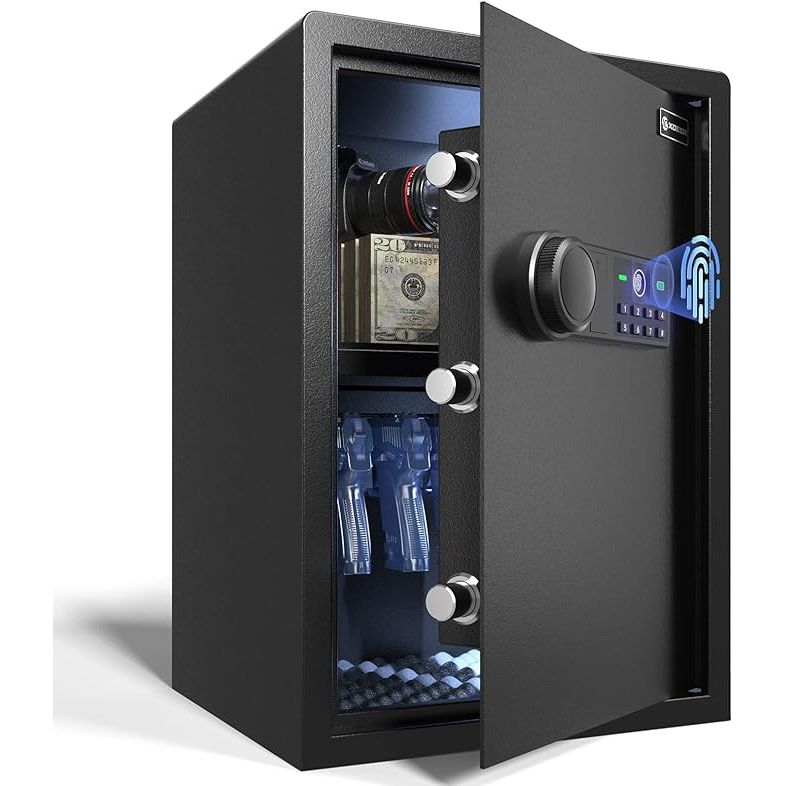 The XDeer Biometric Safe Box is a secure and reliable option for storing firearms, valuables, and important documents. This safe box features an upgraded fingerprint scanner for quick and convenient access. With a steel construction, this safe box provides durable protection against theft and unauthorized access.
With a spacious interior of 2.