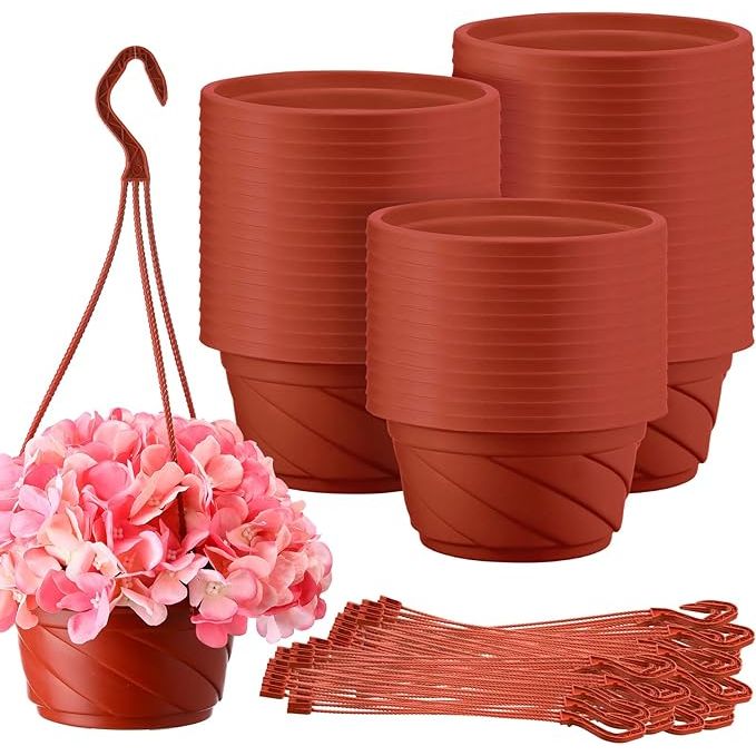 The Tioncy 50 Pcs Plastic Hanging Planter is a set of round hanging pots designed for plants. The pots are made of durable plastic and come with a hook for easy hanging. These hanging planters are suitable for both indoor and outdoor use, making them a versatile option for adding greenery to any space.
