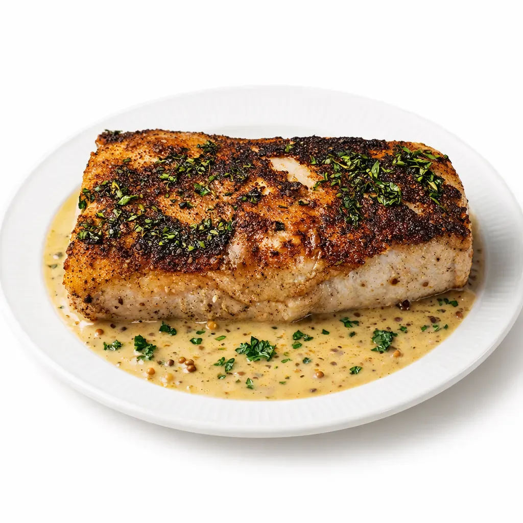 An elegant yet simple American pork dish featuring seared pork loin with a creamy mustard pan sauce, perfect for any occasion.