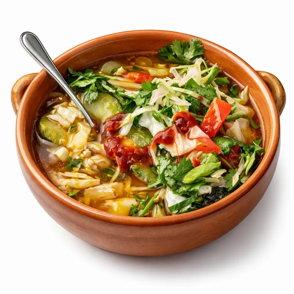 Savor the taste of Costa Rica with this vibrant and nourishing Chicken Soup, known locally as 'Sopa de Pollo.' Featuring tender chicken pieces, a medley of colorful vegetables, delicate pasta, and creamy eggs, this soup exemplifies comfort and warmth, perfect for a cozy meal.