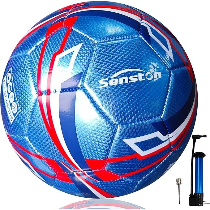 The Senston Soccer Ball is an official size 5 ball designed with 12 regular pentagons and 20 regular hexagons for a classic look. Made with a butyl airbag and nylon winding, this ball has excellent sealing and a PU sewing process to prevent wear and tear, ensuring a long service life.