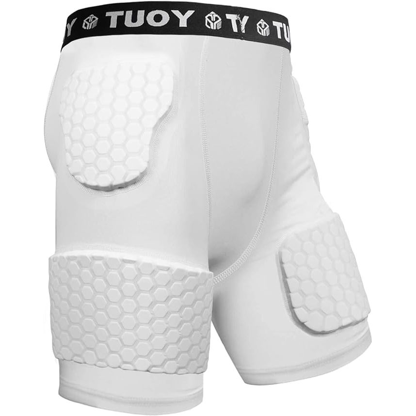 The TUOY Football Girdle is a 5-pad hip and thigh protector designed for use in football and baseball. The girdle features five strategically placed pads to offer maximum protection for the hips and thighs during high-impact sports. The padding is made from high-density foam to absorb and dissipate impact, reducing the risk of injury.