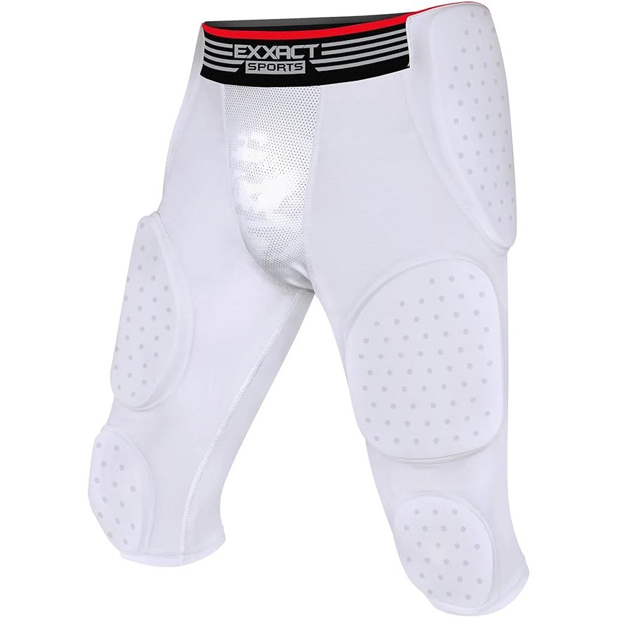 Crush the competition and stay protected with Exxact Sports' integrated padded football girdle. Designed with high-quality 10mm EVA foam pads, this girdle provides unbeatable protection for your hips, thighs, knees, and tailbone, giving you the confidence to take on even the toughest opponents.