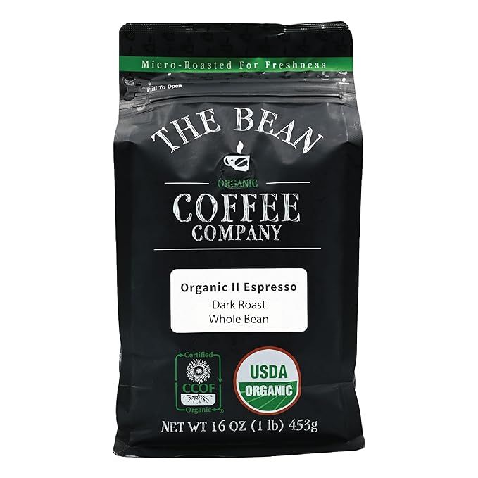 The Bean Organic Coffee Company Il Espresso is a dark roast whole bean coffee that comes in a 16-ounce bag. This coffee is made with organic beans that are ethically sourced and sustainably grown. The dark roast gives the coffee a rich and bold flavor with a smooth finish.