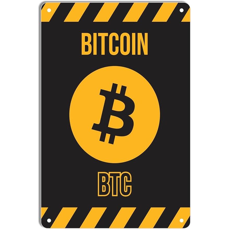 The DEMNREG Warning Sign Bitcoin Metal Tin Sign Poster is a 12x16 inch vintage retro plaque perfect for home, kitchen, bar, pub, man cave, cafe, room, or garage decoration. This fun and quirky wall decor features a distinctive design with bold text that reads "Warning! This Area Protected by Bitcoin.