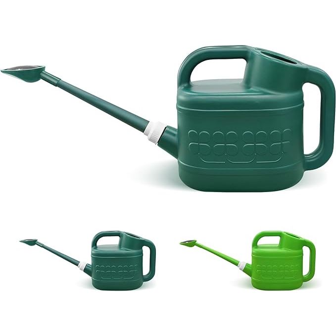 This 2 Gallon Watering Can is designed for outdoor plants and comes with a removable long spout and stainless steel sprinkler head. The large plastic watering can is perfect for watering garden flowers and plants, providing a generous capacity to minimize refills.