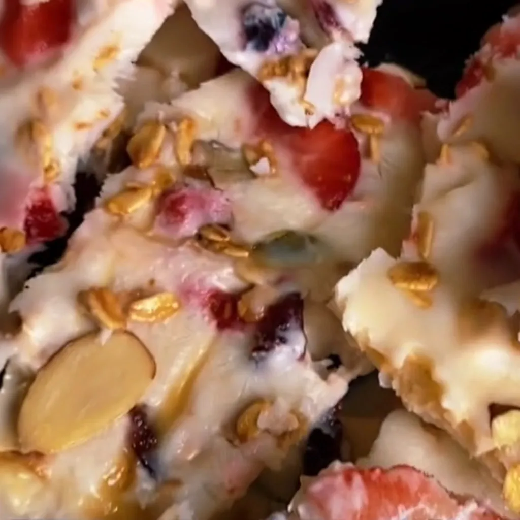 This refreshing Fruit & Granola Frozen Yogurt Bark is the perfect healthy snack or light dessert. With creamy yogurt, crunchy granola, juicy berries, and a touch of honey, this treat is as delightful as it is easy to prepare. Ideal for a quick energy boost or to satisfy your sweet craving with a nutritious alternative.