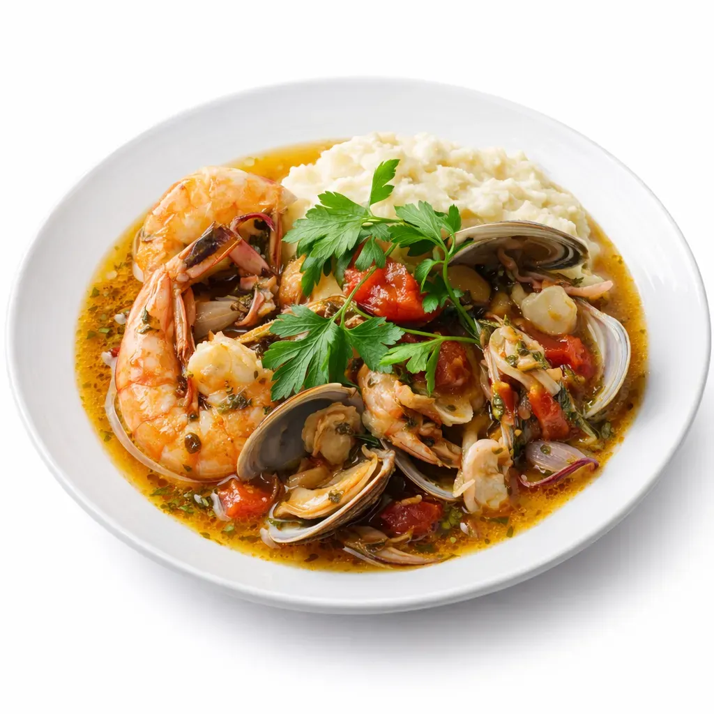 A flavorful Croatian seafood stew that combines the freshest catch with Mediterranean influences, perfect for seafood lovers.