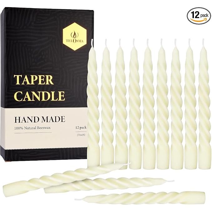 These 12 pcs Natural Beeswax Spiral Taper Candles are perfect for adding a touch of warmth and elegance to any occasion. Each candle measures 7 inches tall and is made from high-quality natural beeswax, giving off a subtle off-white color.