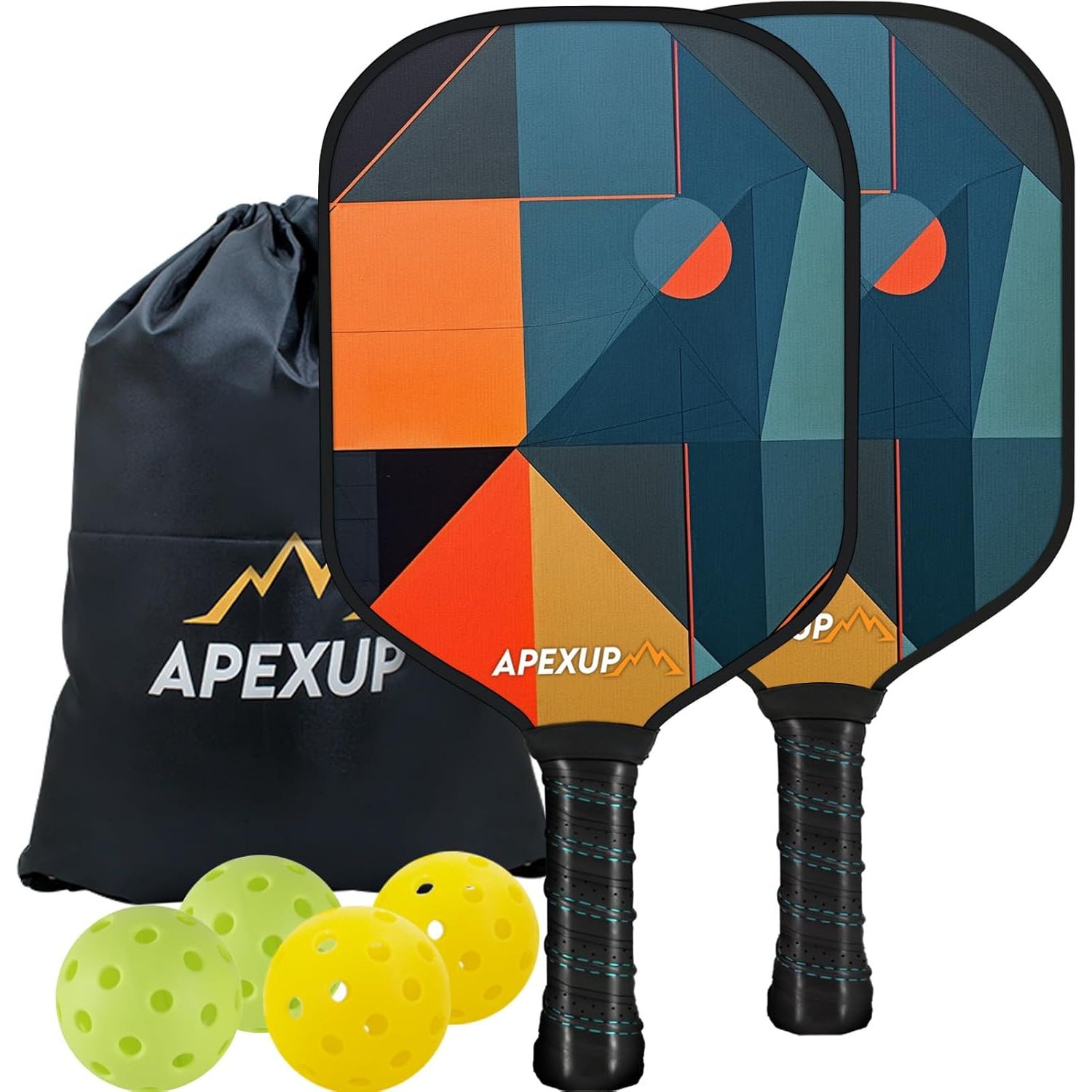 The APEXUP pickleball paddle set comprises 3 layers of high-quality fiberglass and composite honeycomb construction, making it lightweight and reducing stress on the wrist and shoulder. This design offers excellent flexibility for exceptional power and precise control. The pickleball paddle set measures 15.74" x 7.87" x 0.