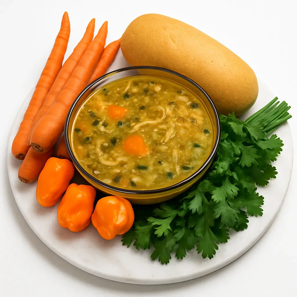A traditional Haitian bread soup that combines smoked herring, fresh herbs, and bread for a comforting and hearty meal.