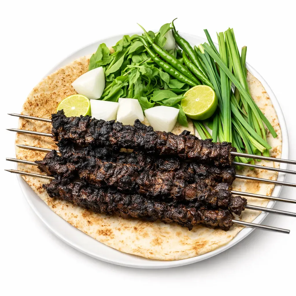 A rich and tangy Middle Eastern dish featuring succulent beef marinated in black lemon powder and spices, then grilled to perfection for a smoky flavor.