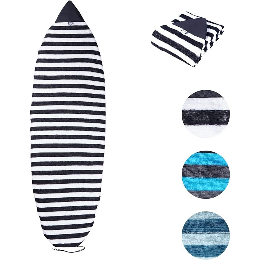 Surfboard sock covers are lightweight protective bags designed to safeguard your surfboard, particularly short boards, from scratches, dings, and UV damage. They are made from durable, high-quality fabric that provides a soft cushioning layer to protect your board during transportation or storage.