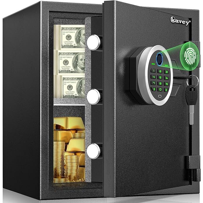 Introducing the Biometric Quick Access Money Safe by Kavey - the ultimate solution for keeping your valuables secure. Equipped with the latest biometric fingerprint recognition technology, this fireproof safe can open in just 0.1 seconds, giving you quick access in critical moments.