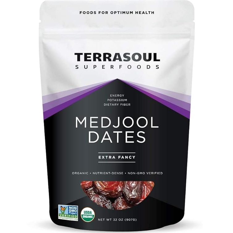 Terrasoul Superfoods Organic Medjool Dates come in a 2 lb package, offering a convenient and delicious way to enjoy this healthy snack. These dates are known for their soft and chewy texture, making them a perfect option for snacking or adding to recipes.