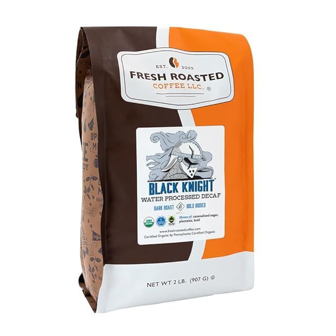 Fresh Roasted Coffee's Fair Trade Organic Black Knight Water Processed Decaf is a decaffeinated coffee option that retains the rich flavor profile of traditional dark roast coffees. This particular blend is made with organic beans sourced through fair trade practices, ensuring that the farmers receive a fair price for their products.