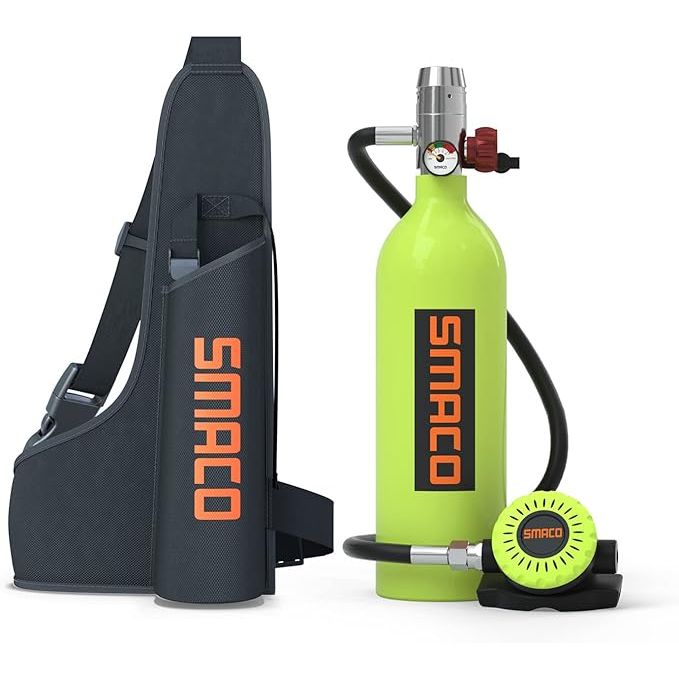 The SMACO Scuba Tank 1L is a compact and portable mini scuba tank designed for use by recreational scuba divers. With a capacity of 1 liter, the tank is small in size and easy to carry, making it ideal for short dives or as a backup air supply.