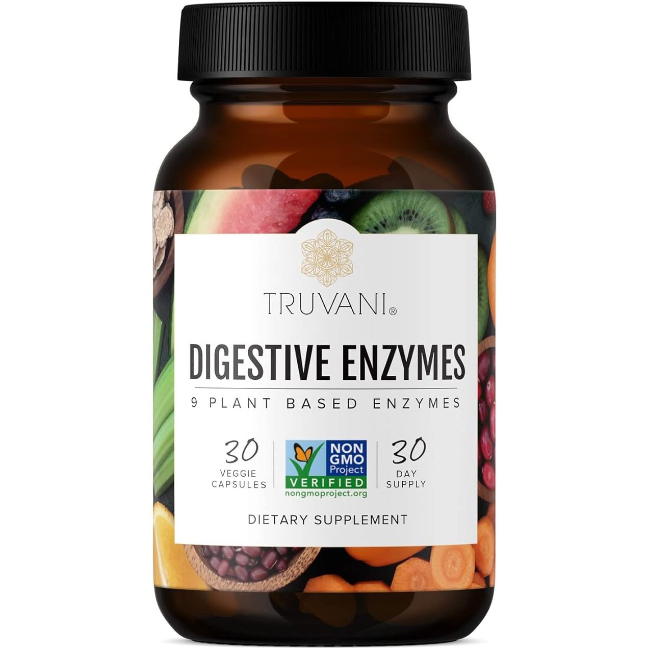 Truvani Digestive Enzymes is a supplement that contains a blend of 9 different enzymes to support digestion and reduce bloating. These enzymes help break down carbohydrates, fats, and proteins in the digestive system, aiding in the absorption of nutrients from food.