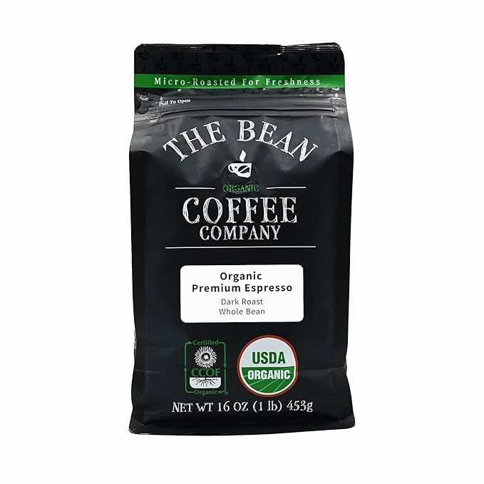 The Bean Organic Coffee Company Premium Espresso is a dark roast whole bean coffee that comes in a 16-ounce bag. This coffee is made from organic and fair trade certified beans, ensuring you are getting a high-quality product that is ethically sourced.