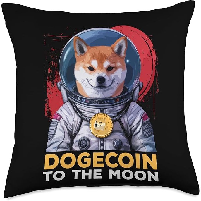 Show off your love for Dogecoin with this stylish and funny Dogecoin To The Moon pillow. This pillow is perfect for any crypto enthusiast, trader, or hodler who believes in the power of Dogecoin. Made with 100% spun-polyester fabric and featuring a double-sided print, this pillow is a great addition to any crypto lover's collection.