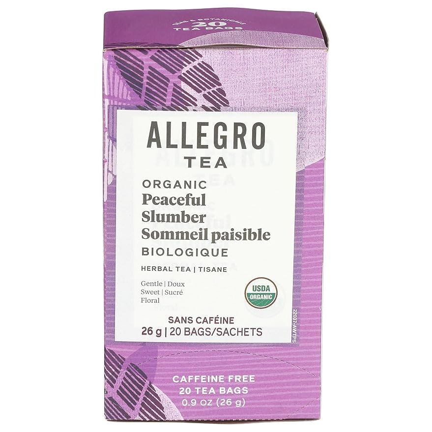 Allegro Tea is a brand that specializes in organic and fair trade certified teas. Their teas are sourced from sustainable farms and are of high quality.
The Organic Peaceful Slumber Tea Bags come in a pack of 20 and are specially formulated to help promote relaxation and sleep.