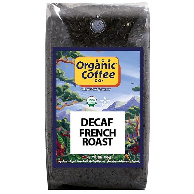 The Organic Coffee Co. Whole Bean Coffee - DECAF French Roast is a dark roast coffee that comes in a 2lb bag. It is Swiss Water Processed, which is a method of decaffeination that does not use any chemicals, ensuring that the coffee remains organic and free from harmful substances.