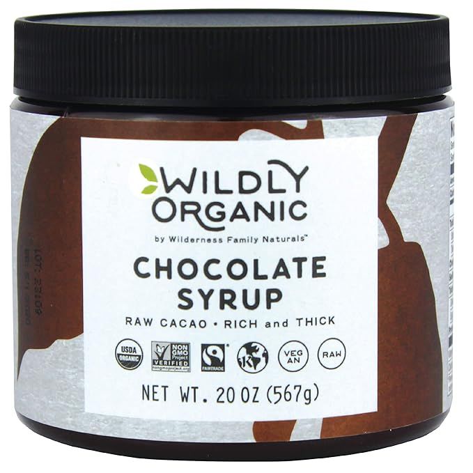 Wildly Organic Chocolate Syrup is a 20 oz bottle of organic, dairy-free, fair trade, non-GMO, kosher, and vegan chocolate syrup. Made with just two simple ingredients, raw cacao powder and raw agave, this syrup is free from artificial additives and preservatives.