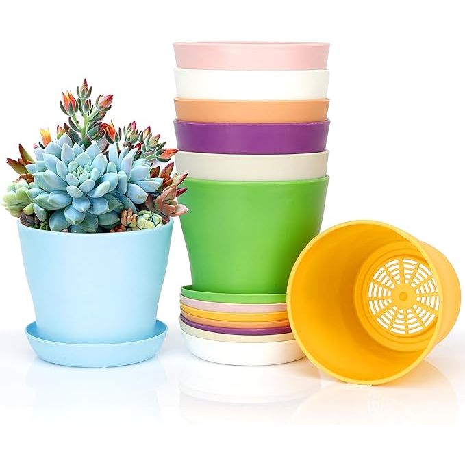 The 8 Pcs Plant Pots set includes a variety of different sized plastic pots for plants, making it easy to create a beautiful indoor garden or herb garden. These nursery pots are perfect for succulents, small plants, and flowers, and can be used both indoors and outdoors.