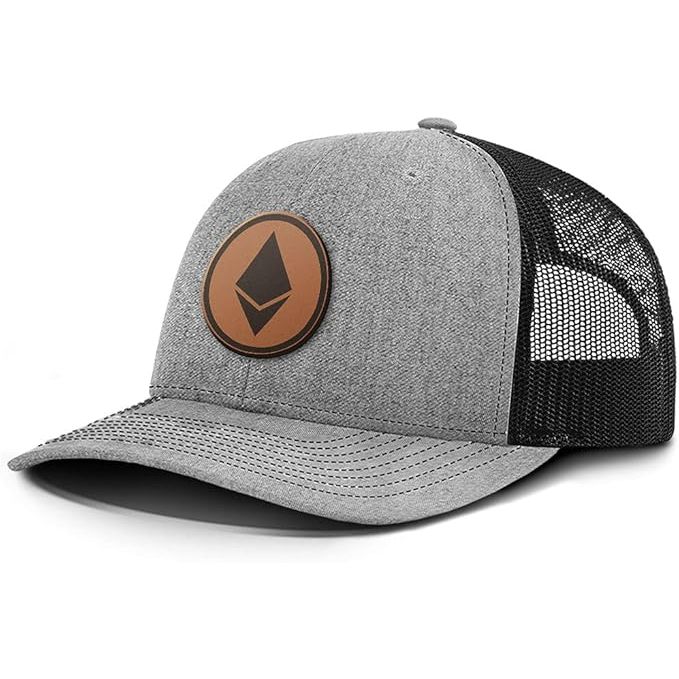 BustedTees Ethereum Leather Patch Back Mesh Hat Casual Wear Baseball Cap Men Breathable Mesh Back Adjustable Snapback Strap image