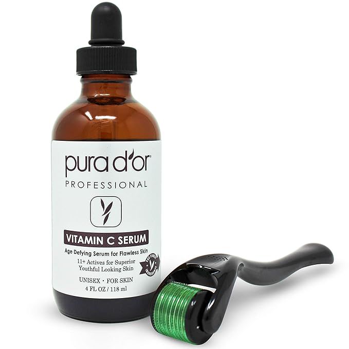 PURA D'OR 25% Vitamin C Serum is a powerful antioxidant serum that helps to brighten and even out skin tone while reducing the appearance of dark spots, acne, and wrinkles. The serum contains Vitamin C, Hyaluronic Acid, and Retinol, which work together to improve skin texture and appearance for both men and women.