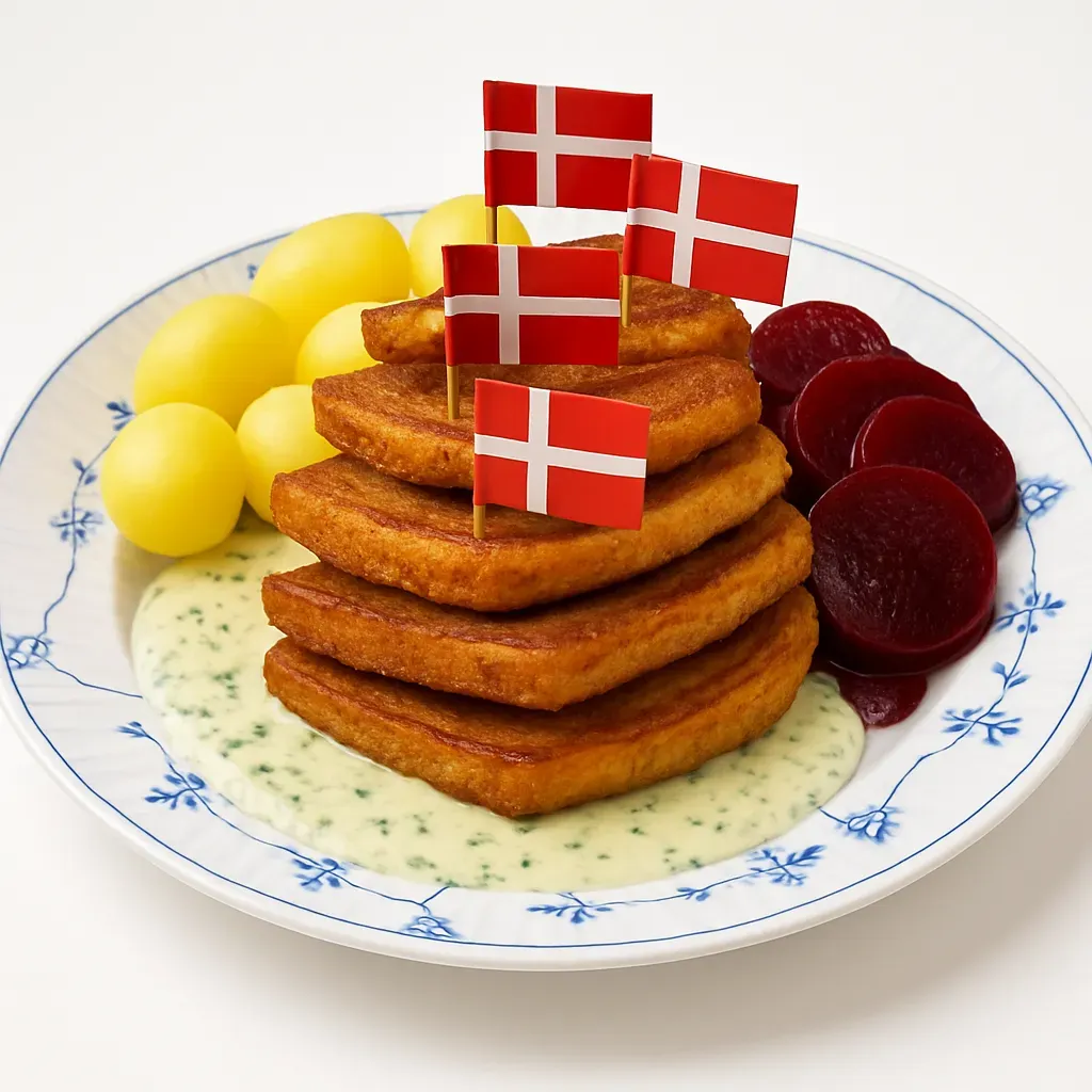 A modern take on a classic Danish dish featuring crispy pork belly, luxurious parsley sauce, and tangy pickled beetroots, all perfectly cooked using an Airfryer.