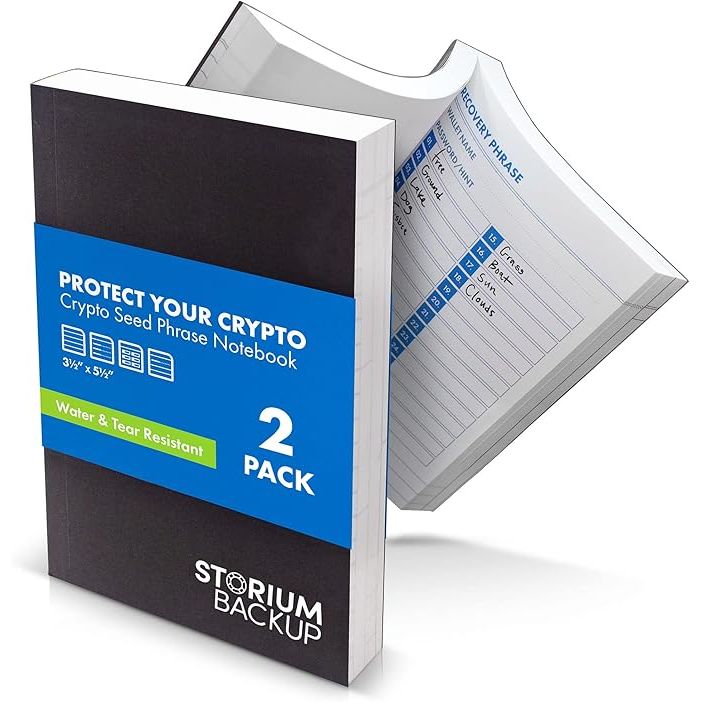 The Storium Crypto Seed Phrase Storage Notebook is a waterproof stone paper book designed to keep your cryptocurrency recovery phrase password safe and secure. It is specifically made for storing seed phrases, which are crucial in recovering a lost or compromised cryptocurrency wallet.