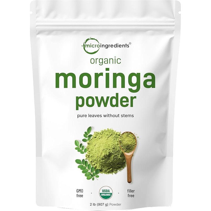 Introducing our premium India Grown, USDA Organic Moringa Leaf Powder, perfect for adding a boost of nutrients to your diet. This 2 pound (32 ounce) bag is filled with filler-free Moringa powder, making it a great supplement or addition to your morning tea.