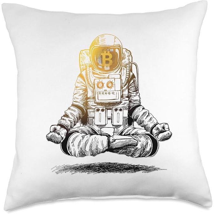 Measuring approximately 18x18 inches, this throw pillow is the perfect size for a sofa, chair, or bed. It also makes a great gift for friends or family members who are passionate about cryptocurrency or space exploration. Add a touch of fun and excitement to your home with the Bitcoin To The Moon - Crypto Chill Astronaut Throw Pillow. Description by ChatGPT.