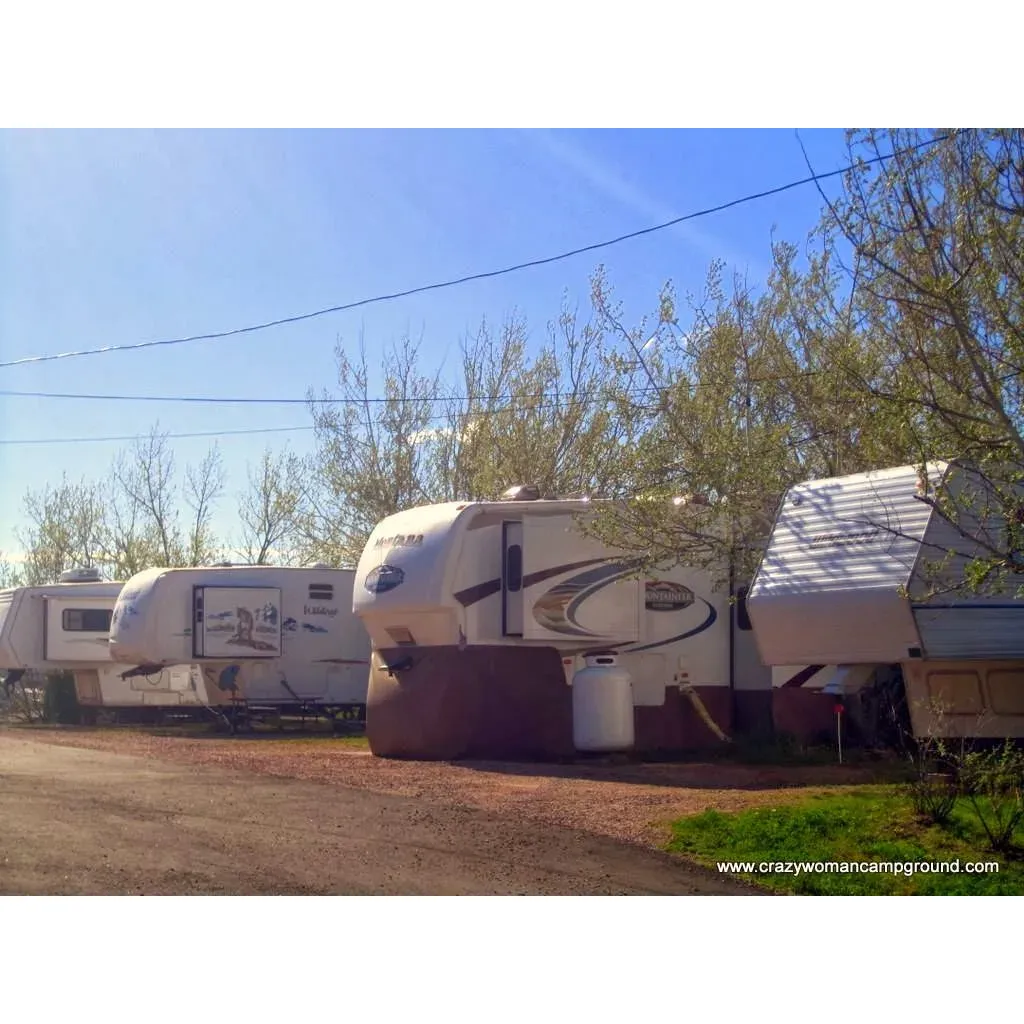 Green Tree's Crazy Woman Campground offers a serene oasis for travelers and adventurers seeking a comfortable and convenient outdoor escape. Catering to a variety of camping styles, the campground provides well-maintained pull-through spots designed to accommodate the needs of those arriving with recreational vehicles, ensuring a hassle-free set-up even for visitors apprehensive about maneuvering their campers into position.

The friendly and attentive staff have garnered praise for their exceptional service, going above and beyond to ensure guests feel welcome and supported throughout their stay. The campground is lauded for its cleanliness, particularly the well-kept bathroom facilities which include showers for those looking to refresh after a long day's journey.

An inviting lounge area offers a pleasant space for relaxation and socializing, while on-site amenities such as affordable laundry services add a touch of home comfort, enhancing the overall camping experience. The beauty and tidiness of the grounds make for a delightful backdrop to everyday activities, whether it's walking a pet or simply enjoying nature's tranquility.

Green Tree's Crazy Woman Campground also provides full hookups and reliable WiFi to meet the modern needs of guests, ensuring that essential connections to the outside world remain uninterrupted. While nestled within town limits for ease of access and convenience, the campground maintains a secure, community-like atmosphere, welcoming guests with its amiable charm and readiness to accommodate.

Whether seeking a restful overnight respite or a longer-term retreat amid the natural beauty, Green Tree's Crazy Woman Campground is an ideal spot for those looking to blend outdoor adventure with the comforts and hospitality of an accommodating, well-managed campsite. Description by ChatGPT.