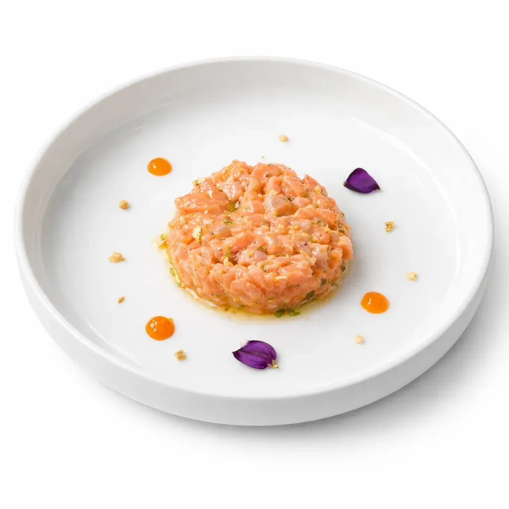 Dive into the fresh and vibrant flavors of the Alsatian region with our Trout Tartare from Val d'Orbey, showcasing exquisite locally sourced trout balanced with aromatic embellishments. Serve this elegant appetizer to set the tone for a delightful meal.