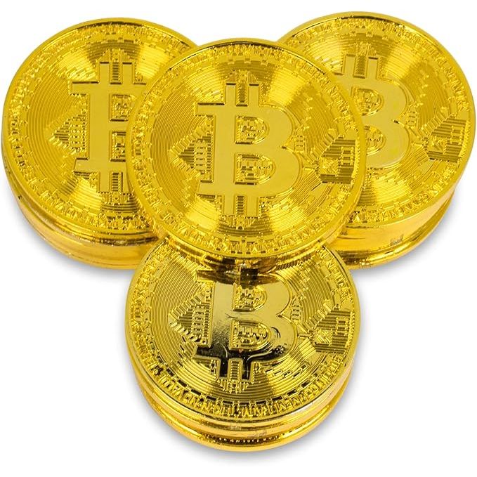 The Bag of Bitcoins Cryptocurrency with Pouch is a unique set that includes 20 tokens designed to resemble bitcoins, as well as a commemorative medallion souvenir. The gold-plated coins are a collectible novelty item that can be used as a money prop or toy for cosplay costume purposes.