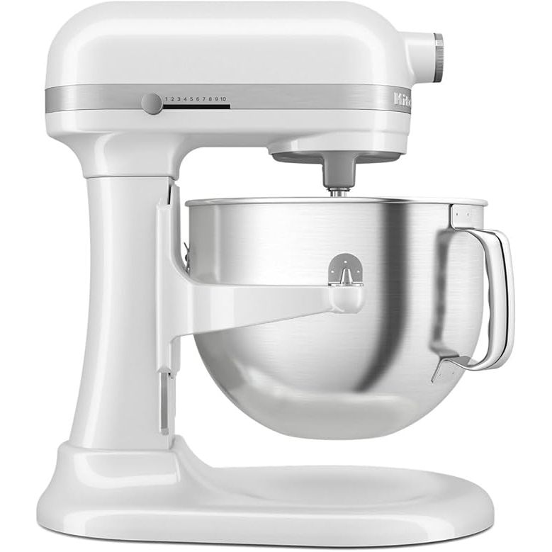 The KitchenAid® 7 Quart Bowl-Lift Stand Mixer in White is a powerful and versatile appliance that can handle all your baking and cooking needs. The 7-quart stainless steel bowl can easily accommodate large batches of dough or batter, making it perfect for those who like to bake in bulk or for families with multiple mouths to feed.