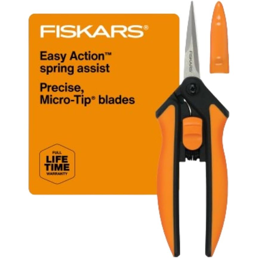 The Fiskars Micro-Tip Pruning Snips are 6-inch garden shears designed for precise and delicate pruning tasks. The micro-tip blades are sharp and durable, allowing for clean and accurate cuts on flowers, herbs, and small plants.