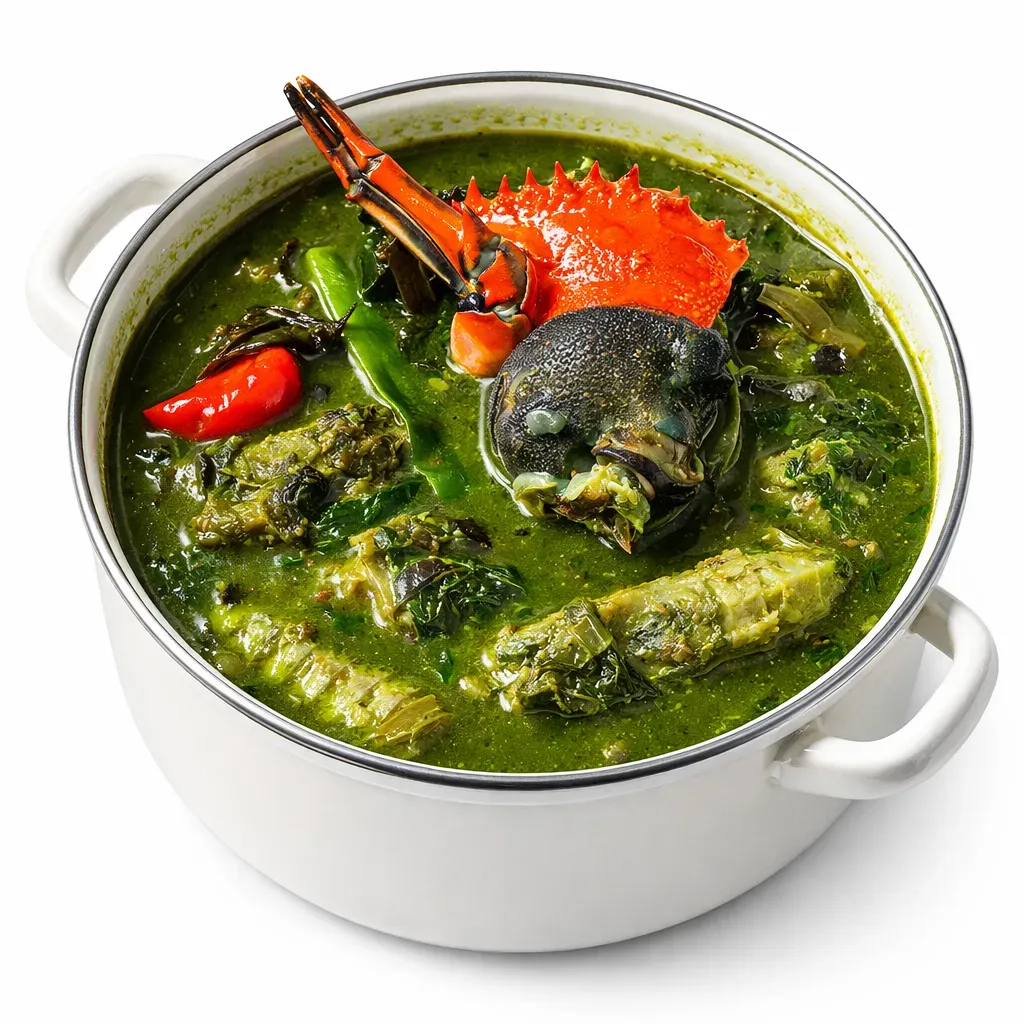 Ebunuebunu, also known as Kontomire Soup, is a vibrant Ghanaian delicacy celebrated for its rich green color and robust, savory flavors. Traditionally made with cocoyam leaves, smoked meats, and seafood, this soup is often enjoyed with fufu for a wholesome meal.