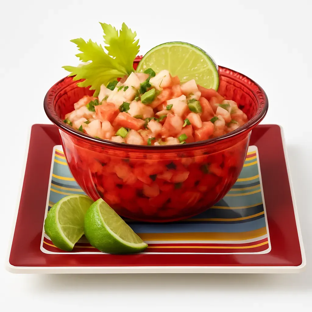 A refreshing Caribbean appetizer featuring fresh conch meat and colorful vegetables, perfect for summer gatherings.
