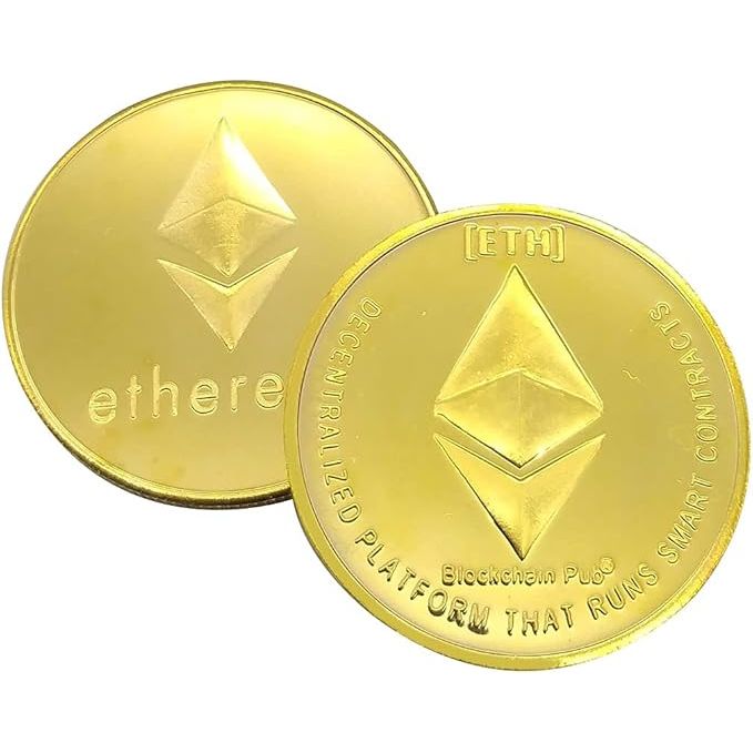 Gold-Plated Ethereum Commemorative Coins are an elegant and sophisticated choice for decorating spaces like home, living room, and office. Each collector's set includes two coins with a high-quality gold finish.