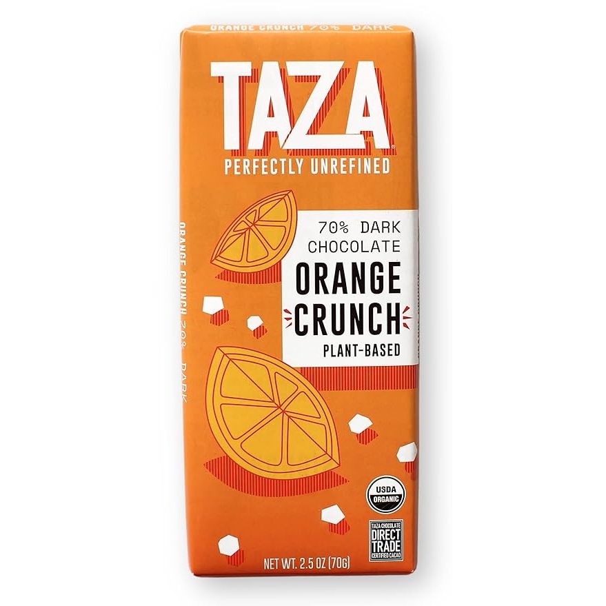 Taza Chocolate Organic Smooth & Crunchy Bars are made with 70% stone ground cacao, giving them a rich and intense flavor. The addition of orange crunch adds a refreshing and tangy twist to the bars. Each bar weighs 2.5 ounces and this bundle includes 10 individual bars.